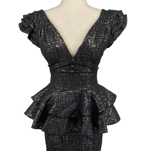 ARROGANT CAT NWT Dark Grey Metallic Multi Layered Jacquard Pencil Dress Size XS - Picture 2 of 11